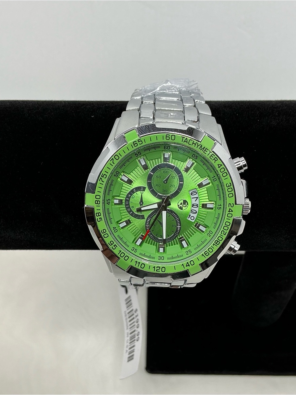 AJ’S sports master 48mm Men's Stainless Steel Watch with Vibrant Lime Green Dial